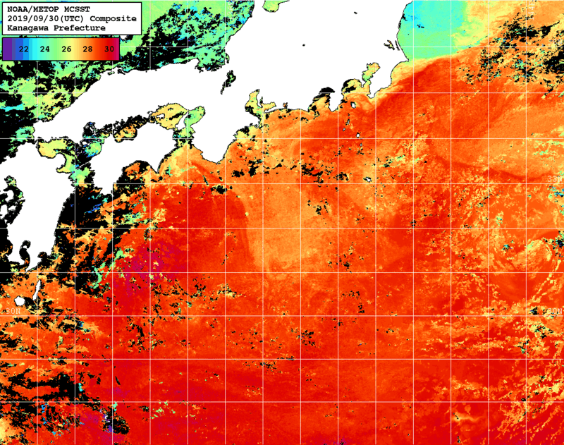 NOAA、MetOp 人工衛星画像 検索結果, 水温分布を図示