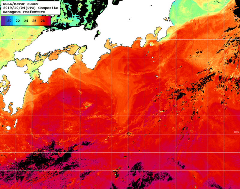 NOAA、MetOp 人工衛星画像 検索結果, 水温分布を図示