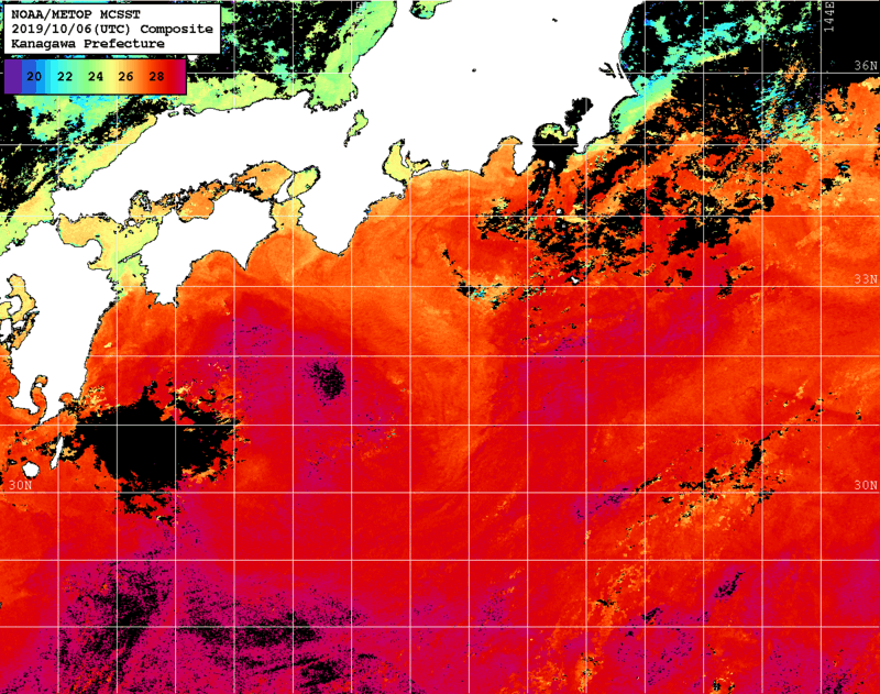 NOAA、MetOp 人工衛星画像 検索結果, 水温分布を図示
