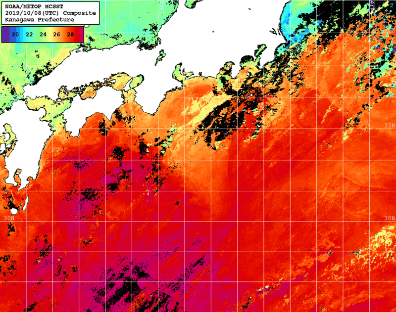 NOAA、MetOp 人工衛星画像 検索結果, 水温分布を図示