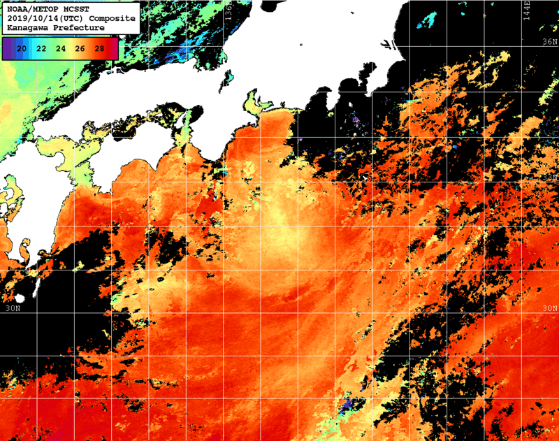 NOAA、MetOp 人工衛星画像 検索結果, 水温分布を図示