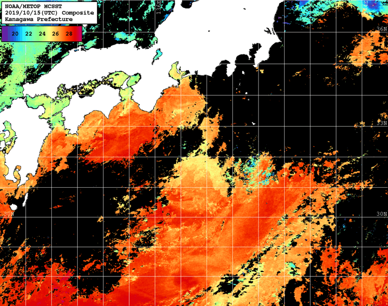 NOAA、MetOp 人工衛星画像 検索結果, 水温分布を図示