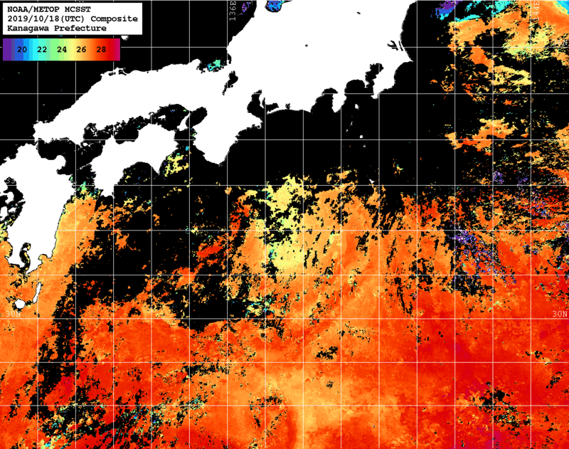 NOAA、MetOp 人工衛星画像 検索結果, 水温分布を図示