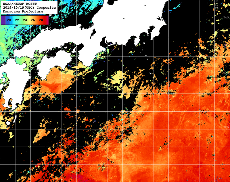 NOAA、MetOp 人工衛星画像 検索結果, 水温分布を図示