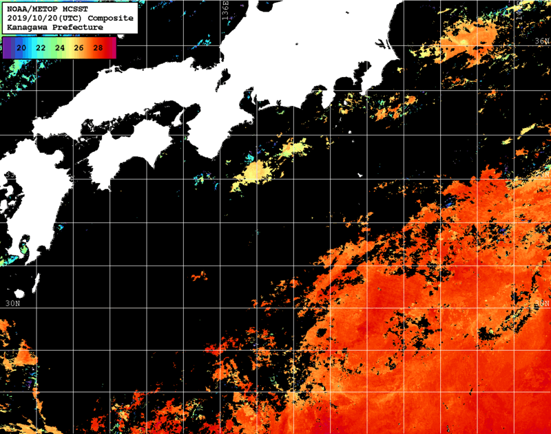 NOAA、MetOp 人工衛星画像 検索結果, 水温分布を図示
