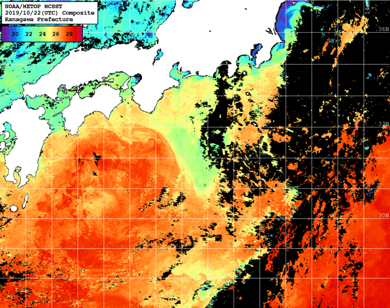 NOAA、MetOp 人工衛星画像 検索結果, 水温分布を図示
