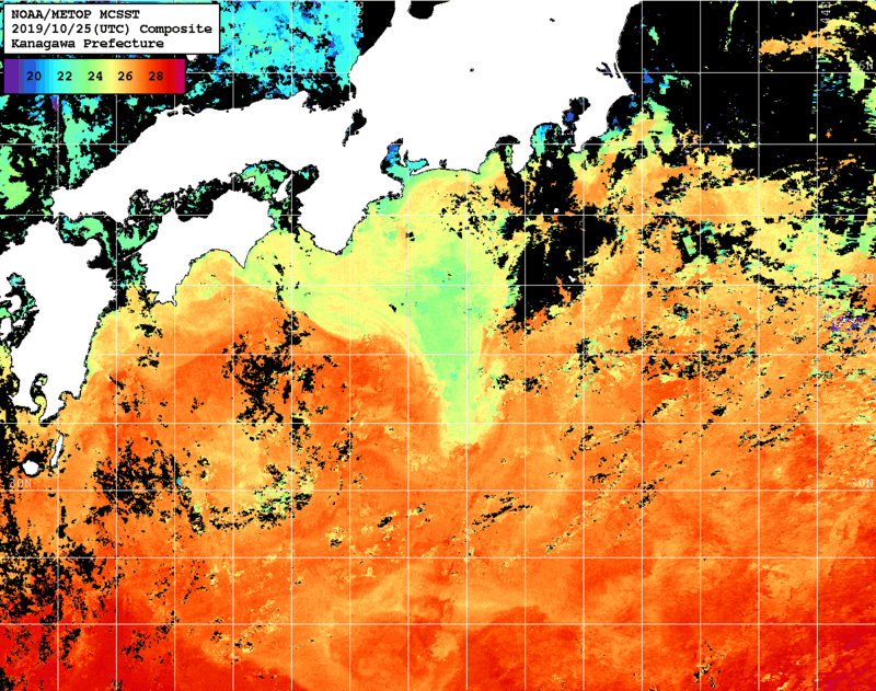 NOAA、MetOp 人工衛星画像 検索結果, 水温分布を図示