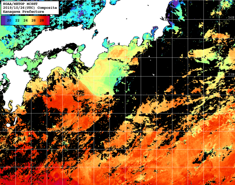 NOAA、MetOp 人工衛星画像 検索結果, 水温分布を図示
