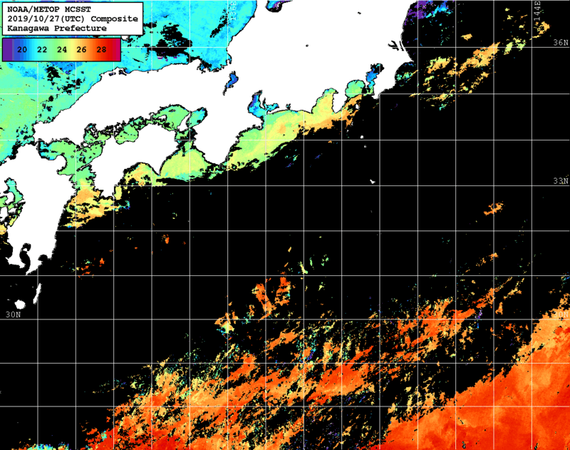 NOAA、MetOp 人工衛星画像 検索結果, 水温分布を図示