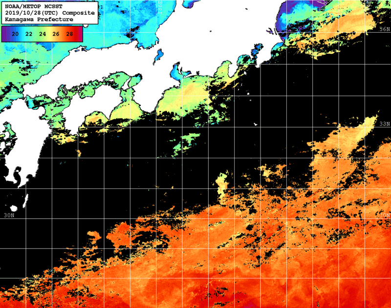NOAA、MetOp 人工衛星画像 検索結果, 水温分布を図示