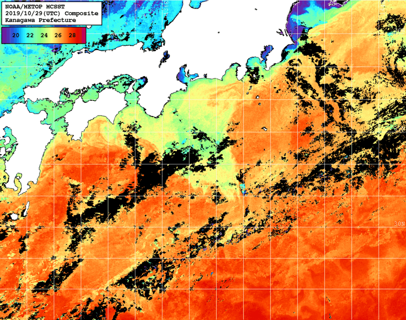 NOAA、MetOp 人工衛星画像 検索結果, 水温分布を図示