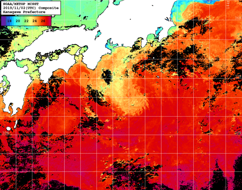NOAA、MetOp 人工衛星画像 検索結果, 水温分布を図示