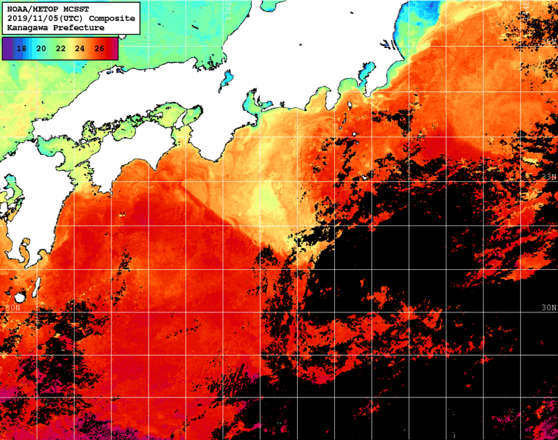 NOAA、MetOp 人工衛星画像 検索結果, 水温分布を図示