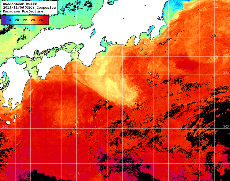 NOAA、MetOp 人工衛星画像 検索結果, 水温分布を図示