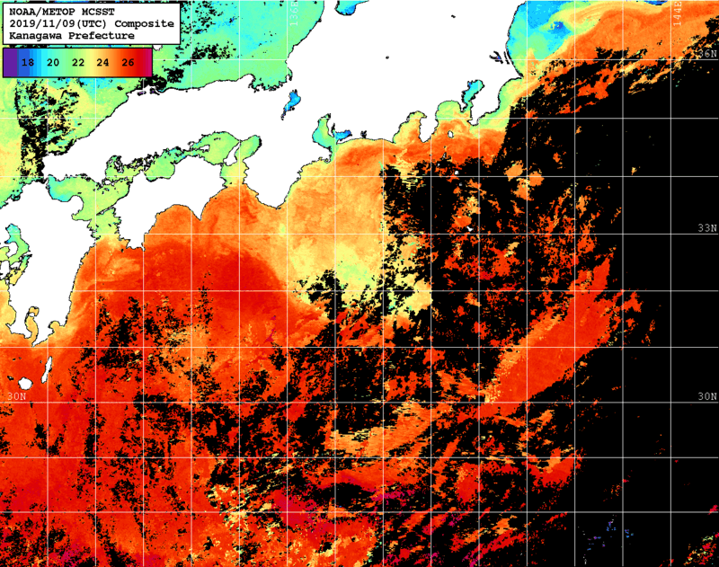 NOAA、MetOp 人工衛星画像 検索結果, 水温分布を図示
