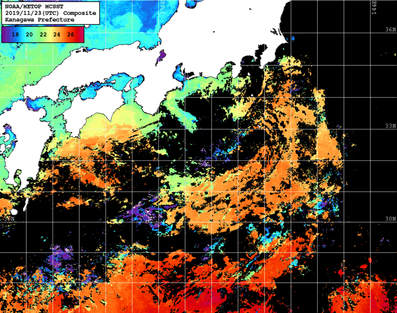 NOAA、MetOp 人工衛星画像 検索結果, 水温分布を図示