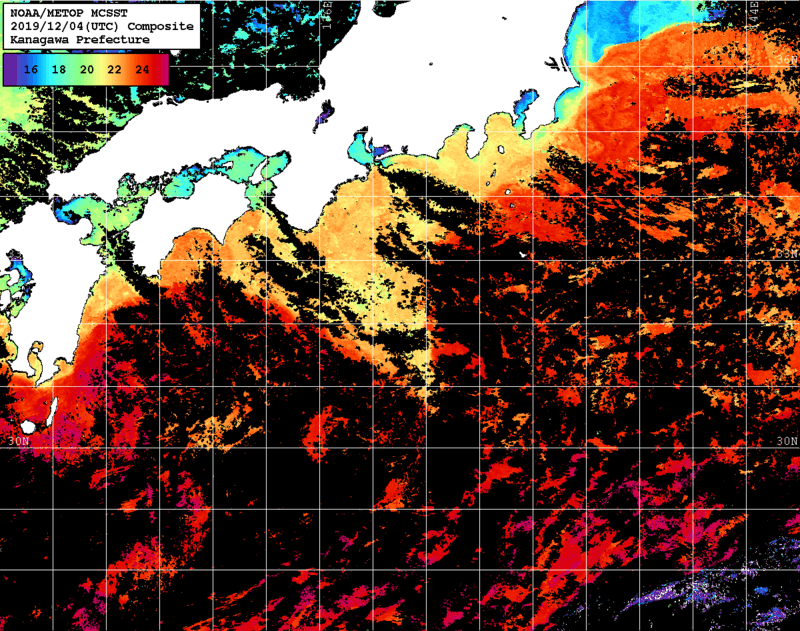 NOAA、MetOp 人工衛星画像 検索結果, 水温分布を図示