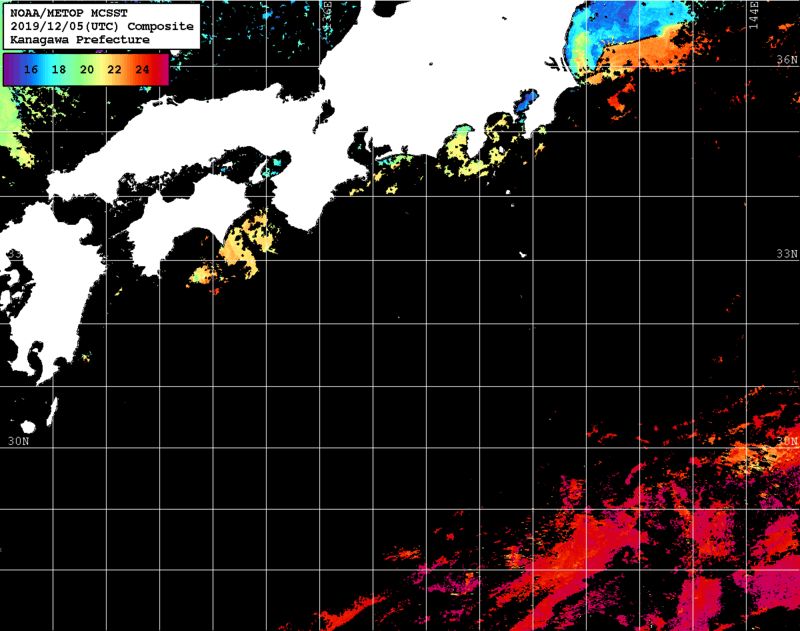 NOAA、MetOp 人工衛星画像 検索結果, 水温分布を図示