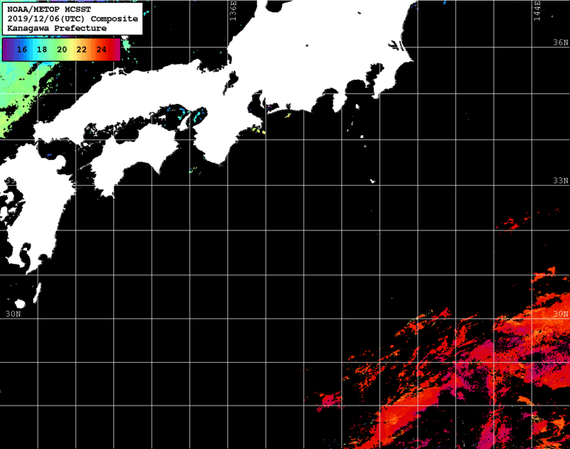 NOAA、MetOp 人工衛星画像 検索結果, 水温分布を図示
