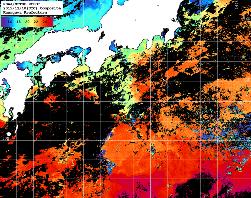 NOAA、MetOp 人工衛星画像 検索結果, 水温分布を図示