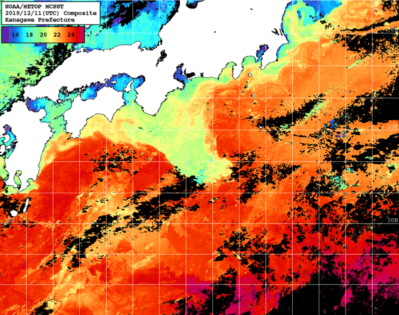 NOAA、MetOp 人工衛星画像 検索結果, 水温分布を図示