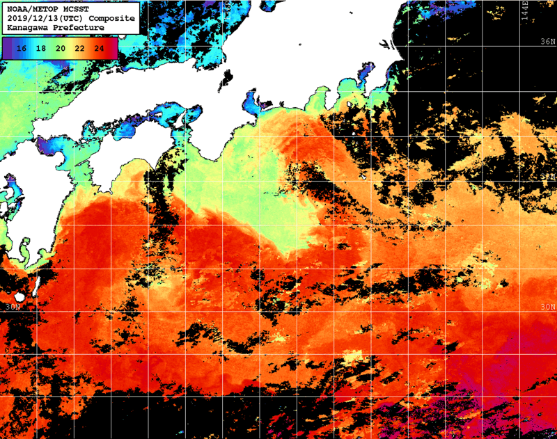 NOAA、MetOp 人工衛星画像 検索結果, 水温分布を図示