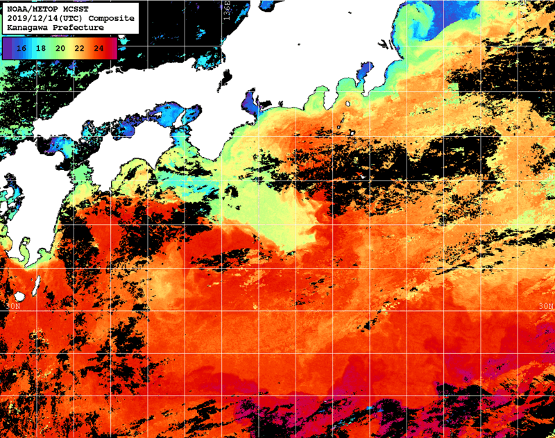 NOAA、MetOp 人工衛星画像 検索結果, 水温分布を図示