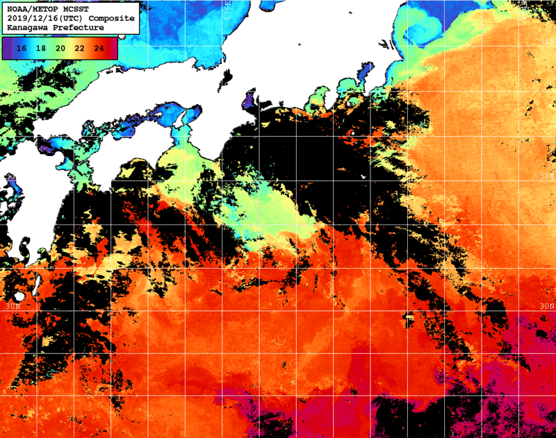 NOAA、MetOp 人工衛星画像 検索結果, 水温分布を図示