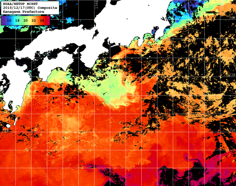 NOAA、MetOp 人工衛星画像 検索結果, 水温分布を図示