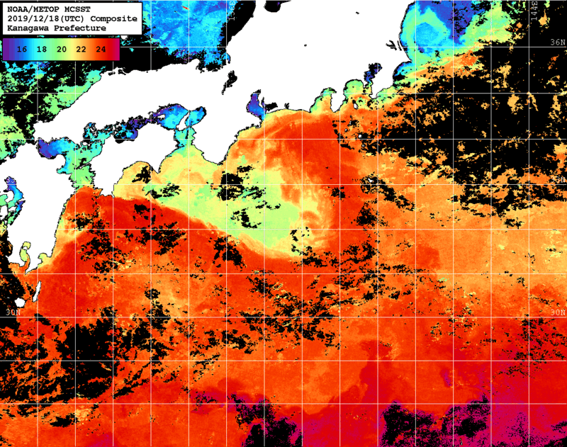 NOAA、MetOp 人工衛星画像 検索結果, 水温分布を図示