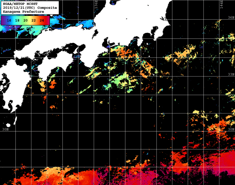NOAA、MetOp 人工衛星画像 検索結果, 水温分布を図示