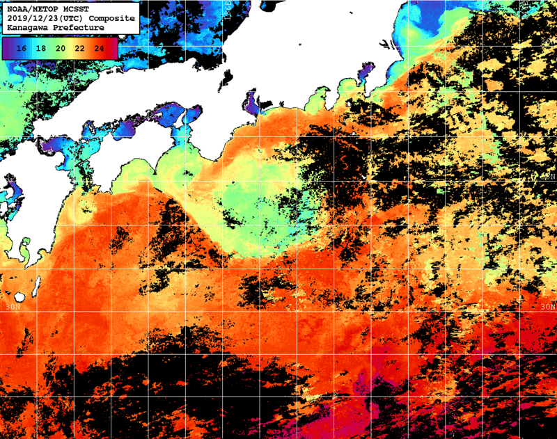 NOAA、MetOp 人工衛星画像 検索結果, 水温分布を図示