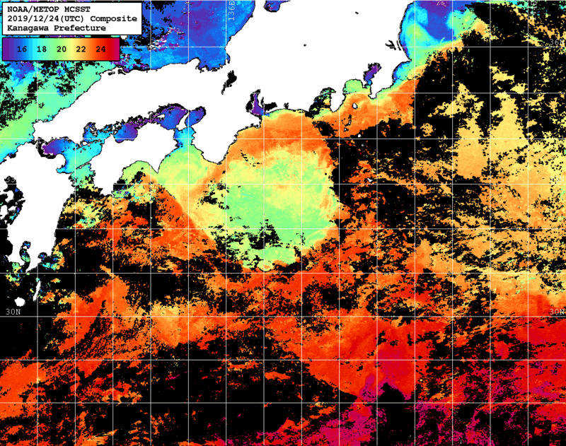 NOAA、MetOp 人工衛星画像 検索結果, 水温分布を図示