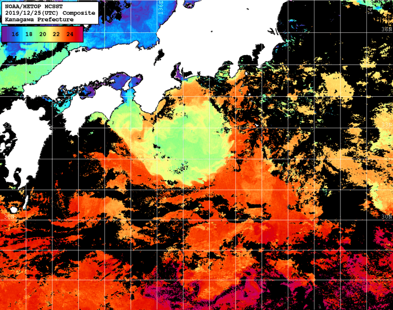 NOAA、MetOp 人工衛星画像 検索結果, 水温分布を図示