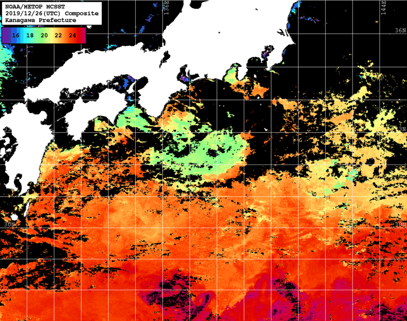 NOAA、MetOp 人工衛星画像 検索結果, 水温分布を図示