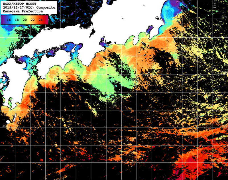 NOAA、MetOp 人工衛星画像 検索結果, 水温分布を図示