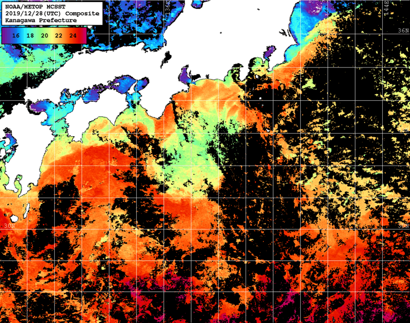 NOAA、MetOp 人工衛星画像 検索結果, 水温分布を図示