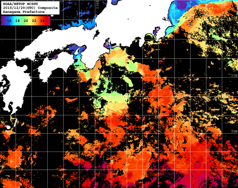 NOAA、MetOp 人工衛星画像 検索結果, 水温分布を図示
