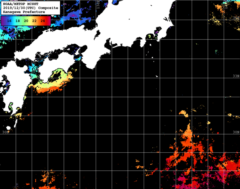 NOAA、MetOp 人工衛星画像 検索結果, 水温分布を図示
