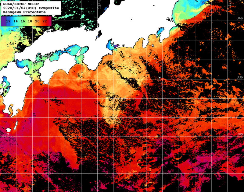 NOAA、MetOp 人工衛星画像 検索結果, 水温分布を図示