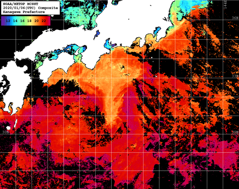 NOAA、MetOp 人工衛星画像 検索結果, 水温分布を図示