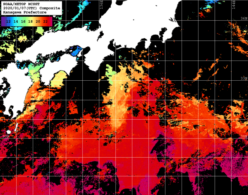 NOAA、MetOp 人工衛星画像 検索結果, 水温分布を図示