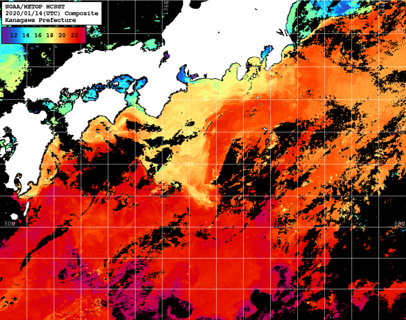 NOAA、MetOp 人工衛星画像 検索結果, 水温分布を図示