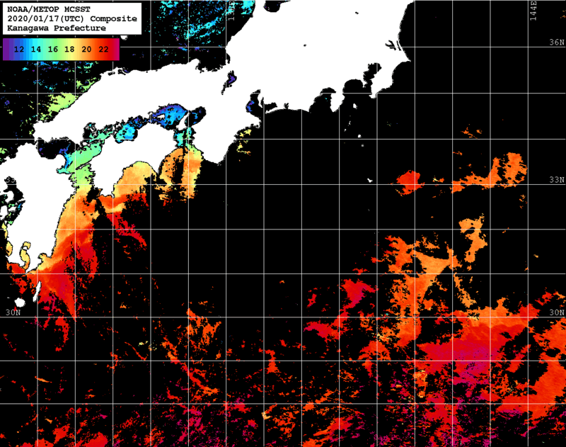 NOAA、MetOp 人工衛星画像 検索結果, 水温分布を図示