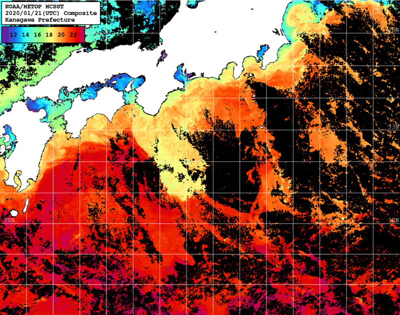 NOAA、MetOp 人工衛星画像 検索結果, 水温分布を図示