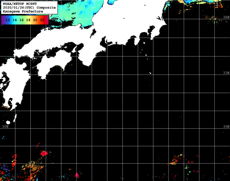 NOAA、MetOp 人工衛星画像 検索結果, 水温分布を図示