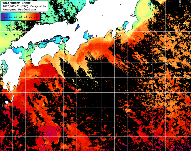 NOAA、MetOp 人工衛星画像 検索結果, 水温分布を図示