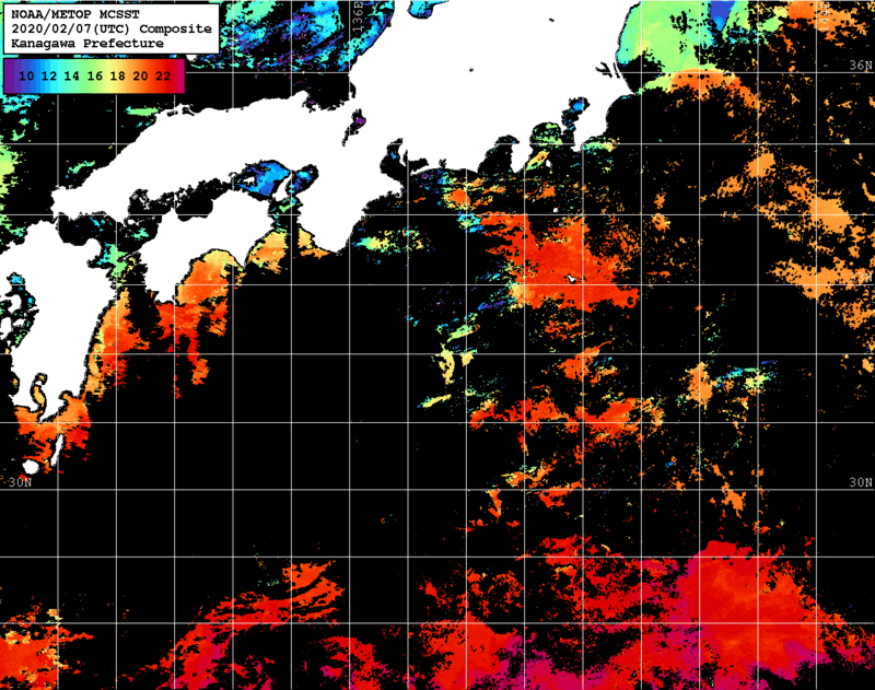NOAA、MetOp 人工衛星画像 検索結果, 水温分布を図示