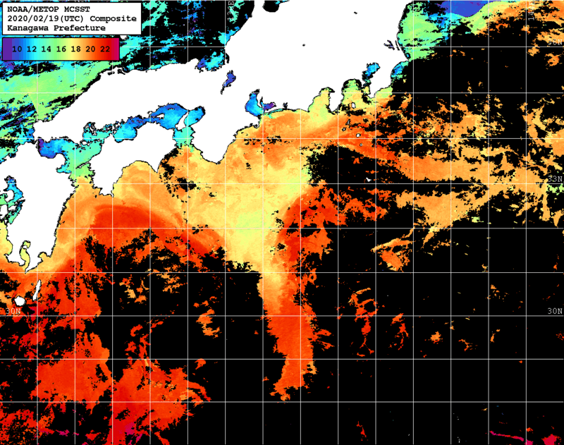 NOAA、MetOp 人工衛星画像 検索結果, 水温分布を図示