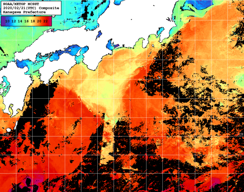 NOAA、MetOp 人工衛星画像 検索結果, 水温分布を図示